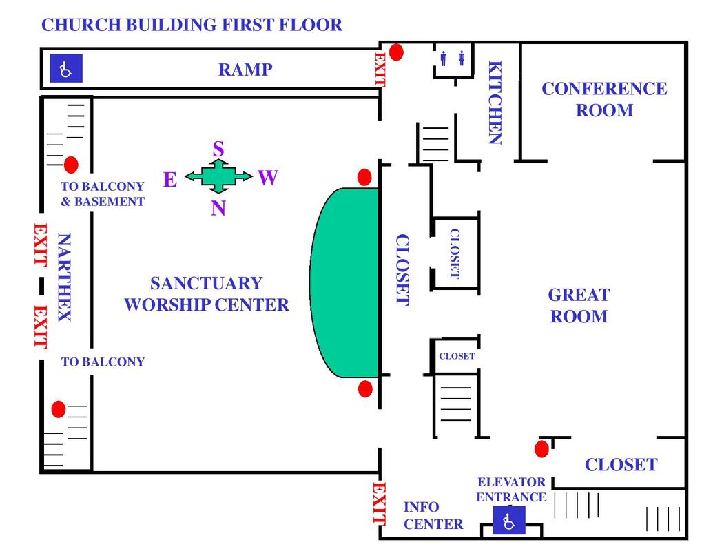 Map of Church First Floor including Great Room and Sanctuary